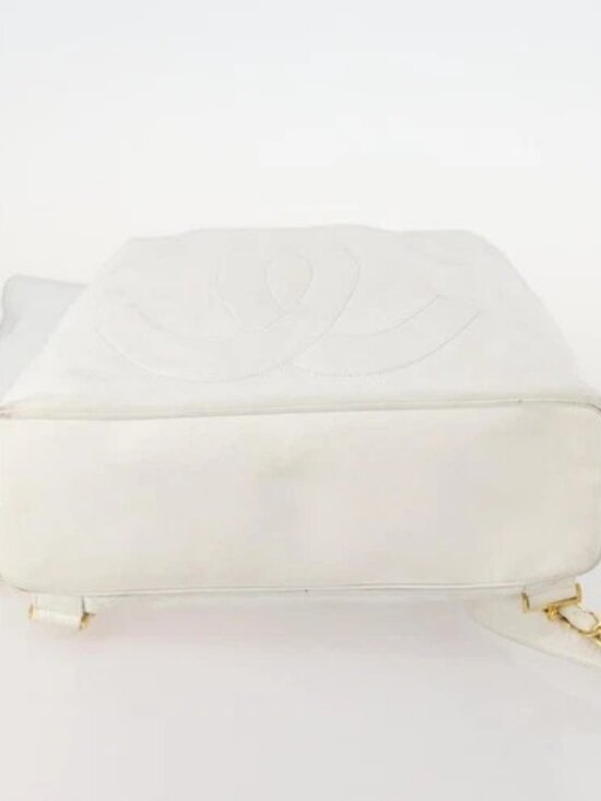 CHANEL Backpack Leather White Gold CC Auth gh1739 main image 13